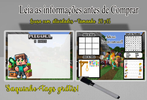 Lousa Magica com canetinha lembrancinhas do Minecraft