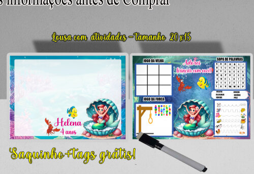Lousa Magica para lembrancinhas da Sereia Ariel
