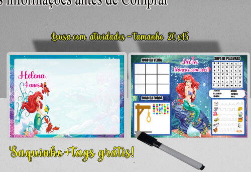 Lousa Magica para lembrancinhas da Sereia Ariel