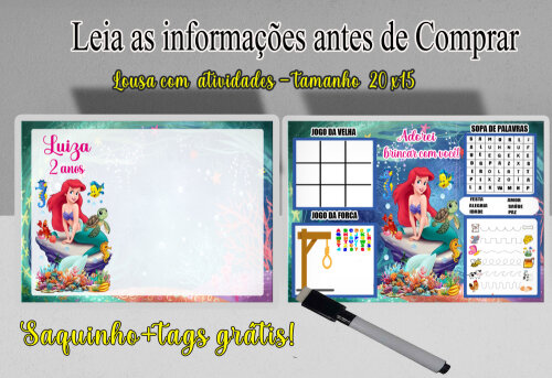 Lousa Magica para lembrancinhas da Sereia Ariel