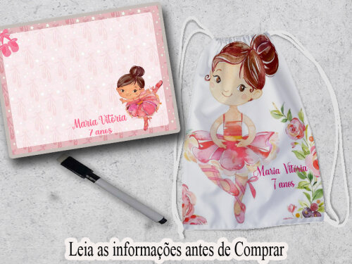 Kit Mochilinha e Lousa Magica lembrancinhas de aniversario da Bailarina