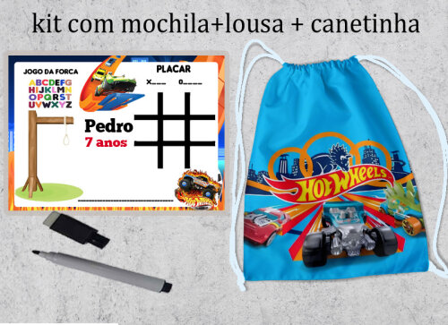 kit mochila e Jogo da Velha lembrancinhas de aniversario Hot Wheels