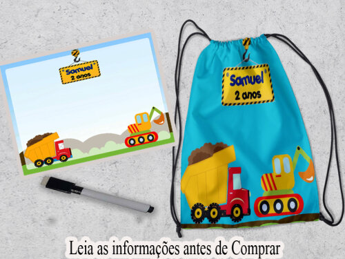 kit Mochila e Lousa Magica lembrancinhas Aniversario Léo o Caminhão