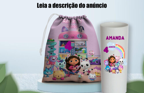 Kit Saquinho surpresa copo Long Drink lembrancinhas de aniversari