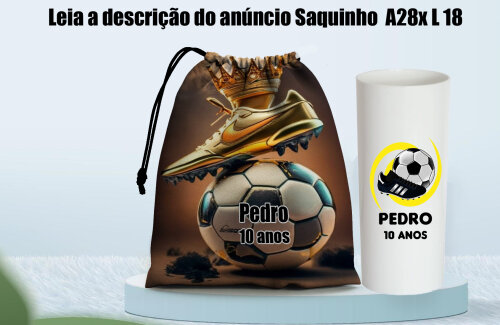 Kit Saquinho Surpresa e Copo Long Drink lembrancinhas de aniversario Tema Futebol