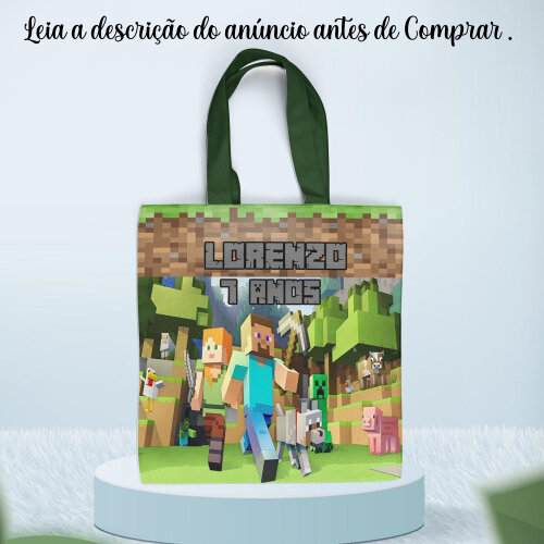 Sacolinha ecobag lembrancinhas de aniversario Minecraft
