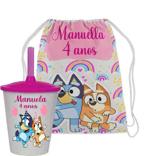 Kit Mochilinha e Copo Twister personalizado lembrancinhas  do Blu