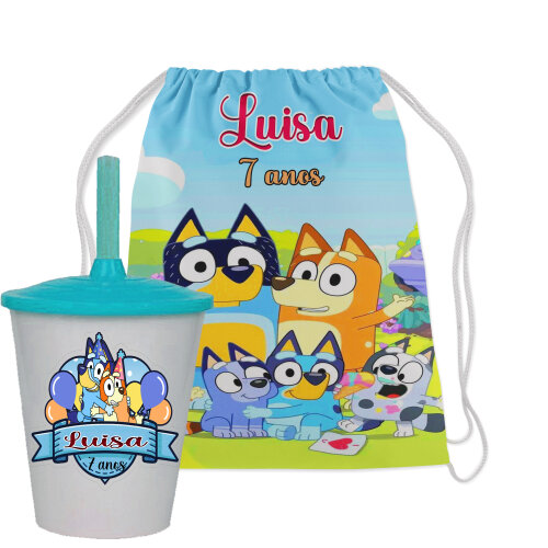 Kit Mochilinha e Copo Twister personalizado lembrancinhas  do Blu