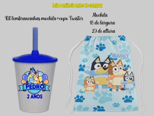 Kit Mochilinha e Copo Twister personalizado lembrancinhas  do Blu