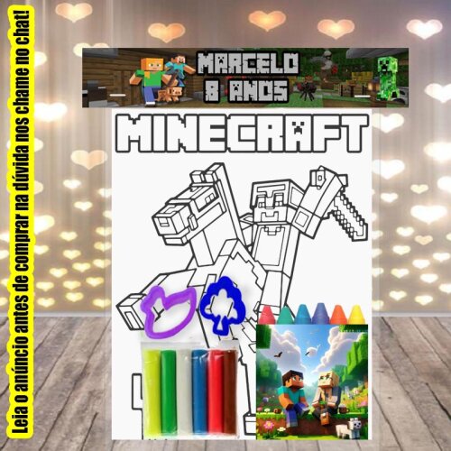 kit Colorir com massinha de modelar+forminhas lembrancinhas do Minecraft
