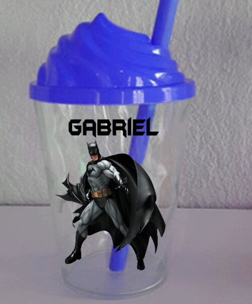 Copo Twister com a Tampa Chantilly lembrancinhas do Batman