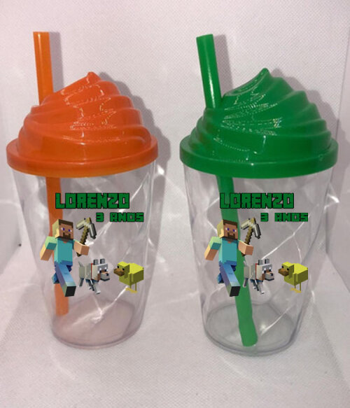 Copo Twister  com tampa Chantilly para lembrancinhas do Minecraft