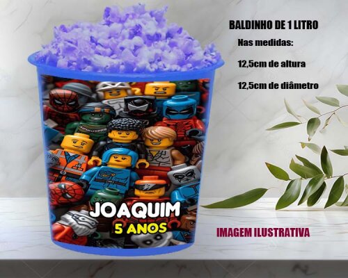 Balde de pipoca personalizado para lembrancinhas da Lego