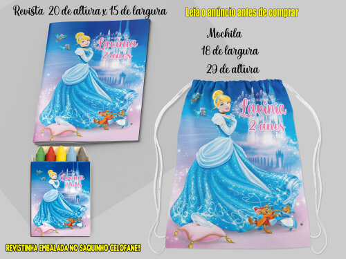 Kit colorir da Cinderela Mochila e Revista lembrancinhas de aniversario