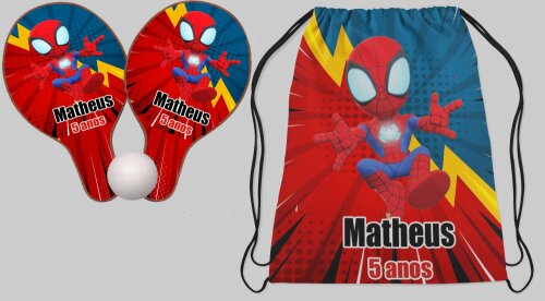 Kit Mochila e Raquete Ping Pong Personalizada Lembrancinhas do Homem aranha