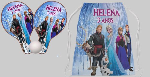 kit Mochilinha e Raquete Pig Pong lembrancinhas Frozen