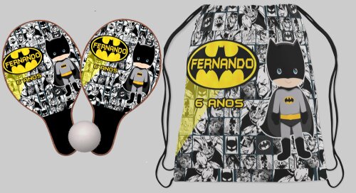 kit mochila e raquete Personalizada lembrancinhas do Batman