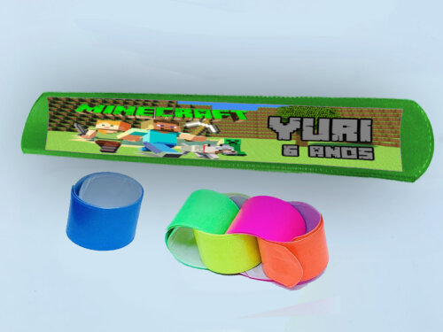 Pulseira Bate e Enrola para lembrancinhas do Minecraft