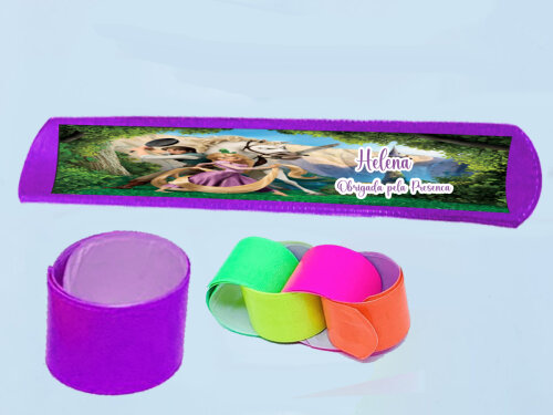 Pulseira Bate e Enrola personalizada lembrancinhas da Rapunzel