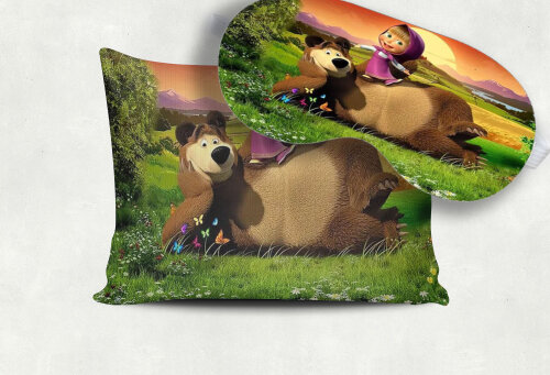 Kit Almofada e Mascara de Dormir para lembrancinhas da Marsha e o Urso