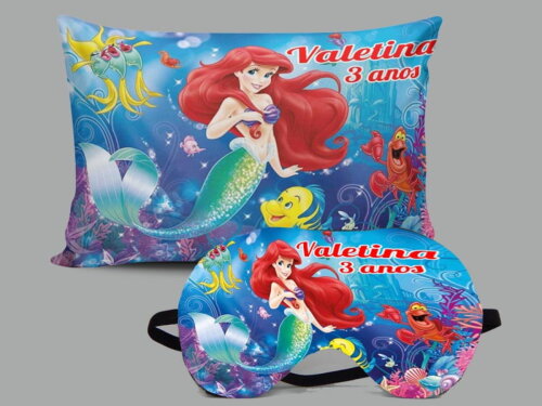 Kit Almofada e Mascara de Dormir para lembrancinhas  da Sereia Ariel