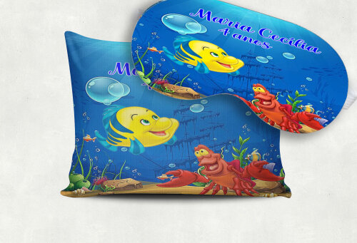 Kit Almofada e Mascara de Dormir para lembrancinhas  da Sereia Ar