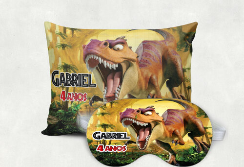 Kit Almofada e Mascara de Dormir lembrancinhas dos Dinossuaros