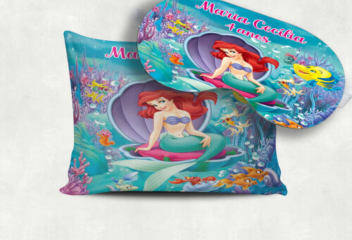 Kit Almofada e Mascara de Dormir Personalizada para lembrancinhas da Sereia Ariel