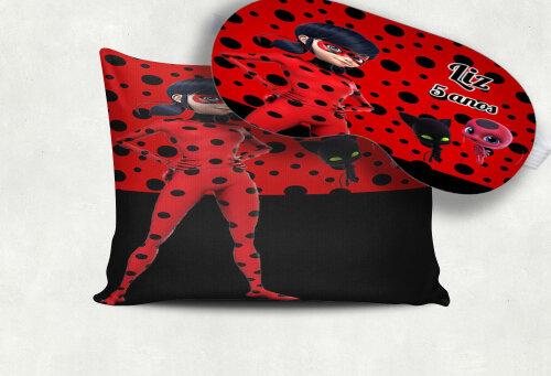 Kit Almofada e Mascara de Dormir da LadyBug Miraculus
