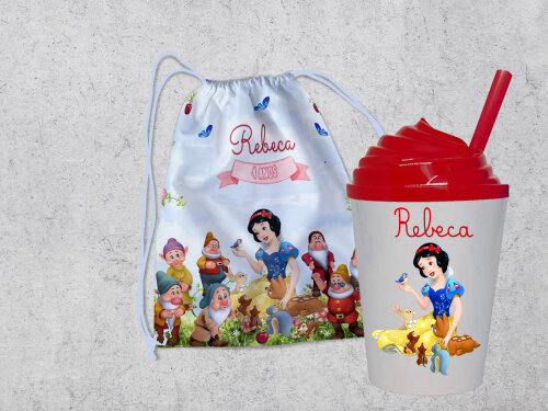Kit Mochilinha e copo Chantilly Personalizado da Branca de Neve