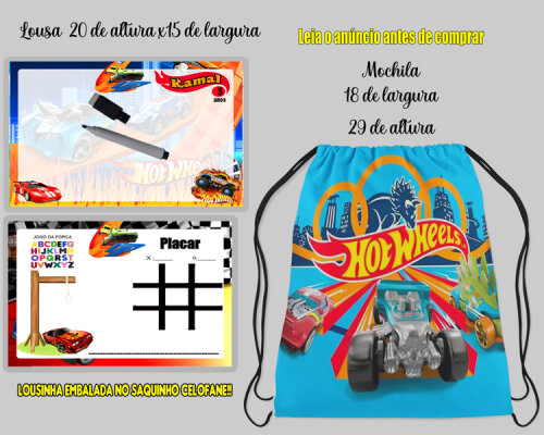 Kit Mochila e Lousa Magica FXV Personalizada Lembrancinhas da Hot Wheels