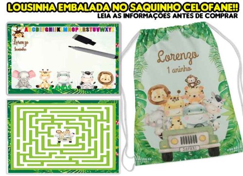 Kit mochilinha e Lousa Magica para lembrancinhas Safari Baby