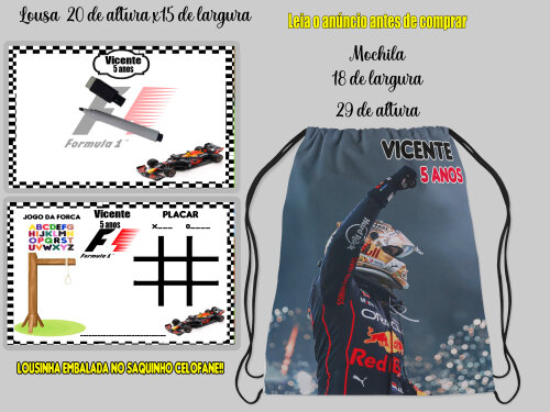 Kit Mochilinha e Lousa Magica Personalizada lembrancinhas FORMULA