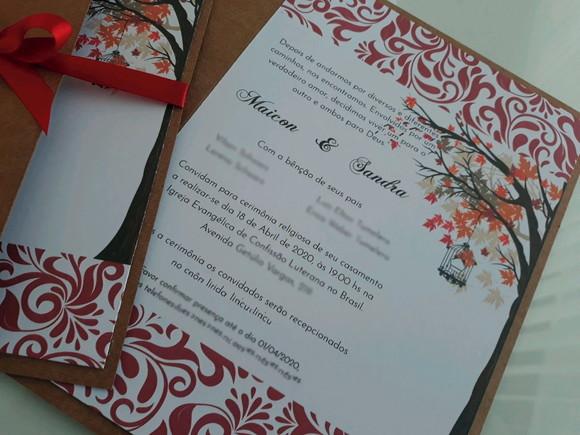 Convite Casamento Rustico Vermelho