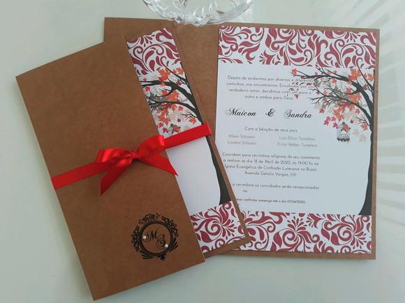 Convite Casamento Rustico Vermelho