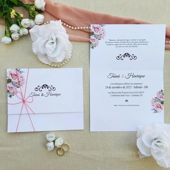 Convite de Casamento com Cordão Rose