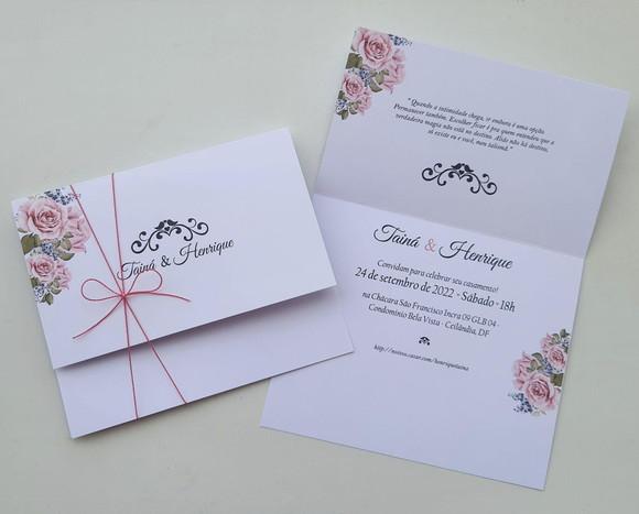 Convite de Casamento com Cordão Rose