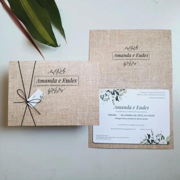 Convite de Casamento Rústico com Cordão
