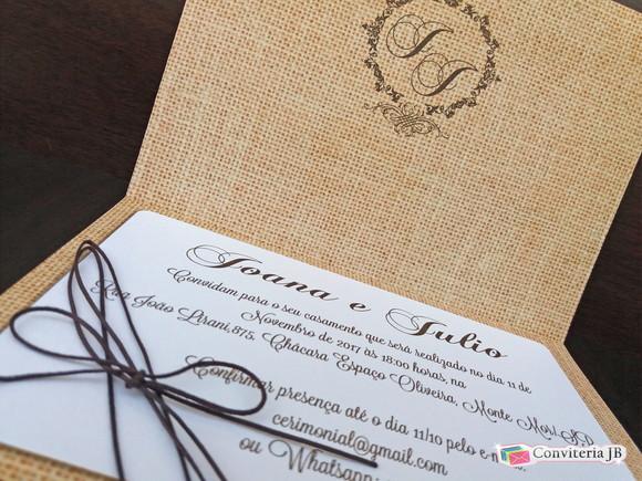 Convite de Casamento Rústico com cordão