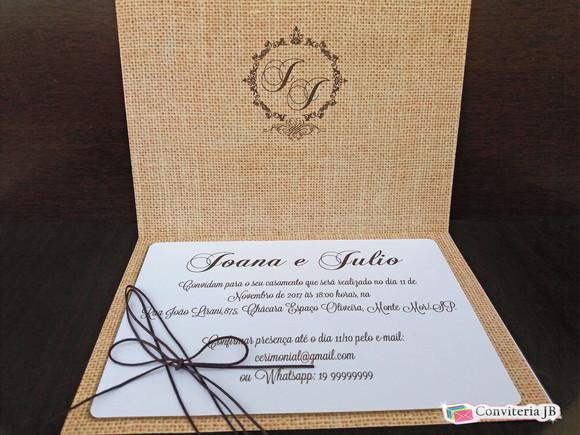 Convite de Casamento Rústico com cordão