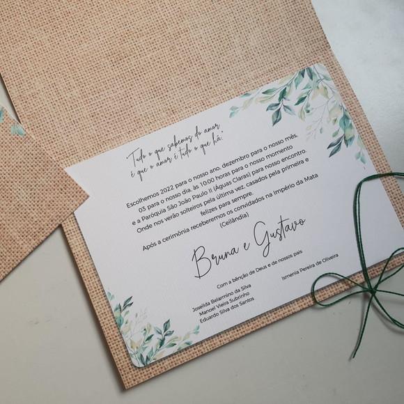 Convite de Casamento Rústico com Cordão Novo