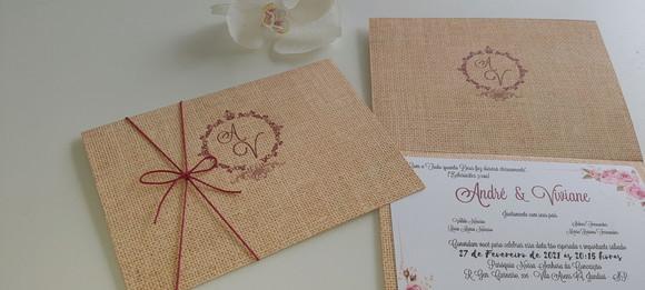 Convite de Casamento Rústico com Cordão Novo
