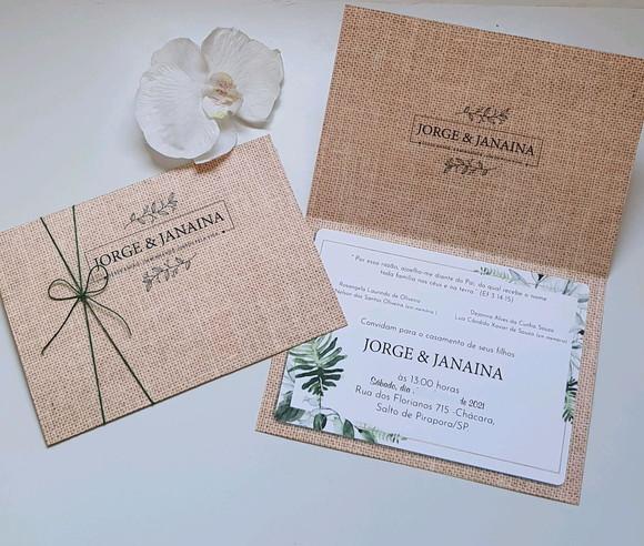 Convite de Casamento Rústico com Cordão Novo