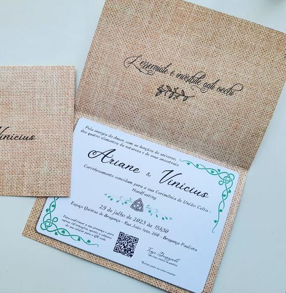Convite de Casamento Rústico Cordão Algodão Cru