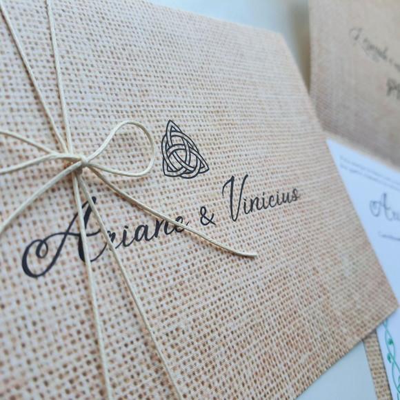 Convite de Casamento Rústico Cordão Algodão Cru