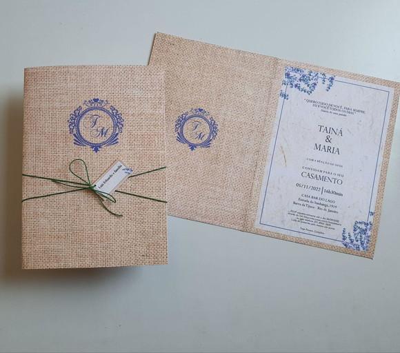 Convite De Casamento Rústico Com Cordão Novo Lavanda