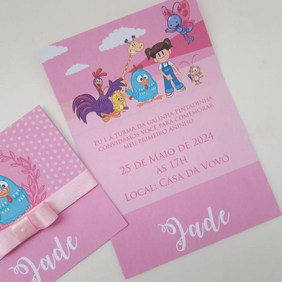Convite Infantil Galinha Pintadinha Rosa Menina