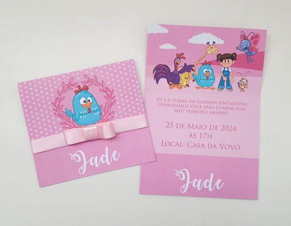 Convite Infantil Galinha Pintadinha Rosa Menina
