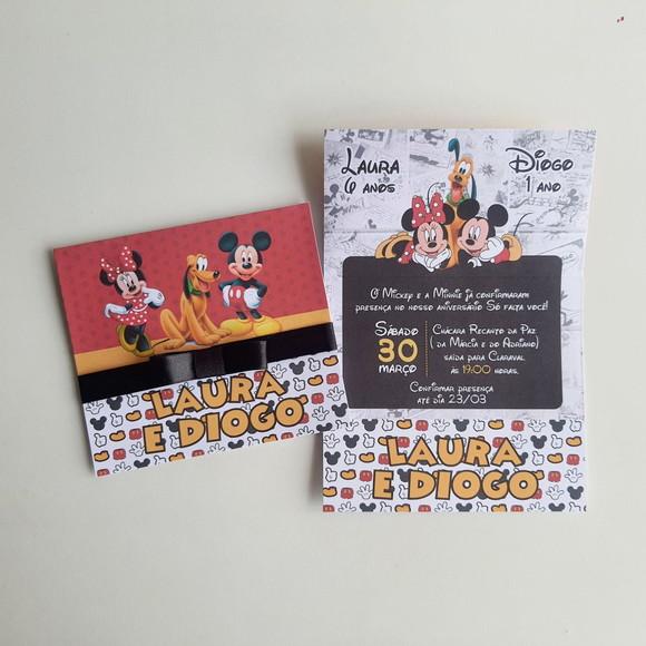 Convite Infantil Minnie, Mickey e Pluto