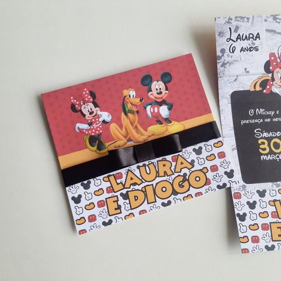 Convite Infantil Minnie, Mickey e Pluto
